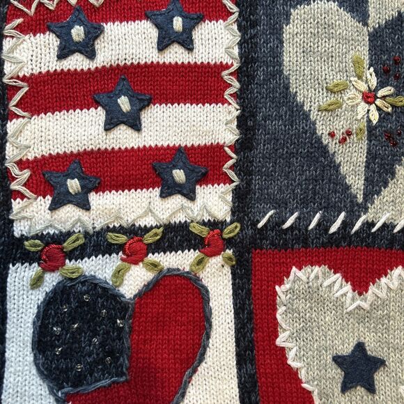 VTG Heirloom Collectibles Women Red White Blue Applique Embroidered Cardigan L - Picture 3 of 6